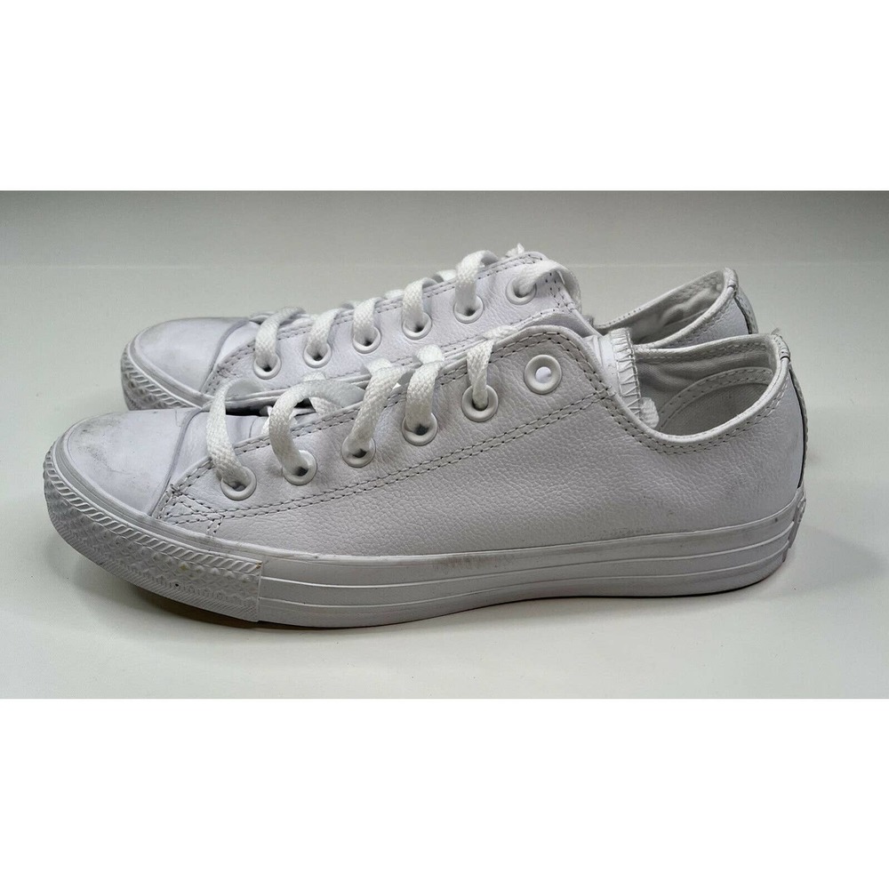 Converse All Star Leather Low Top Sneakers Size 8 Women's White Lace Up - Picture 7 of 8